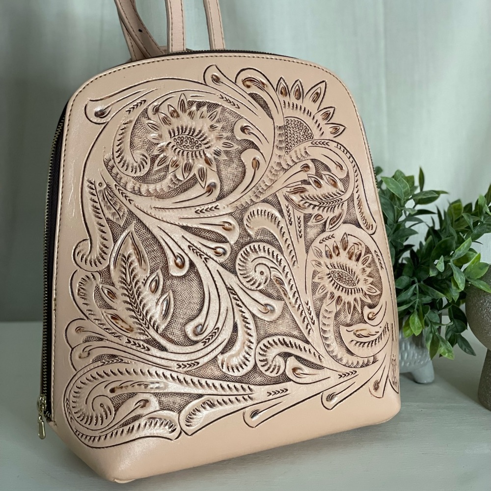NEW! Hand tooled Leather Backpack